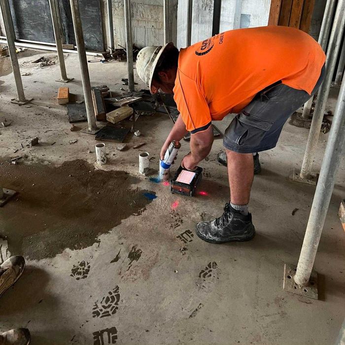 Setting out core holes on a propped slab