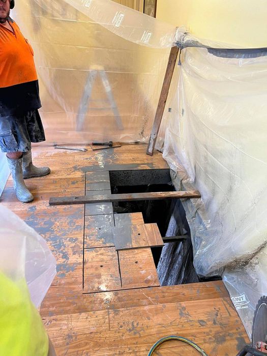 Dust screens up around a new floor opening