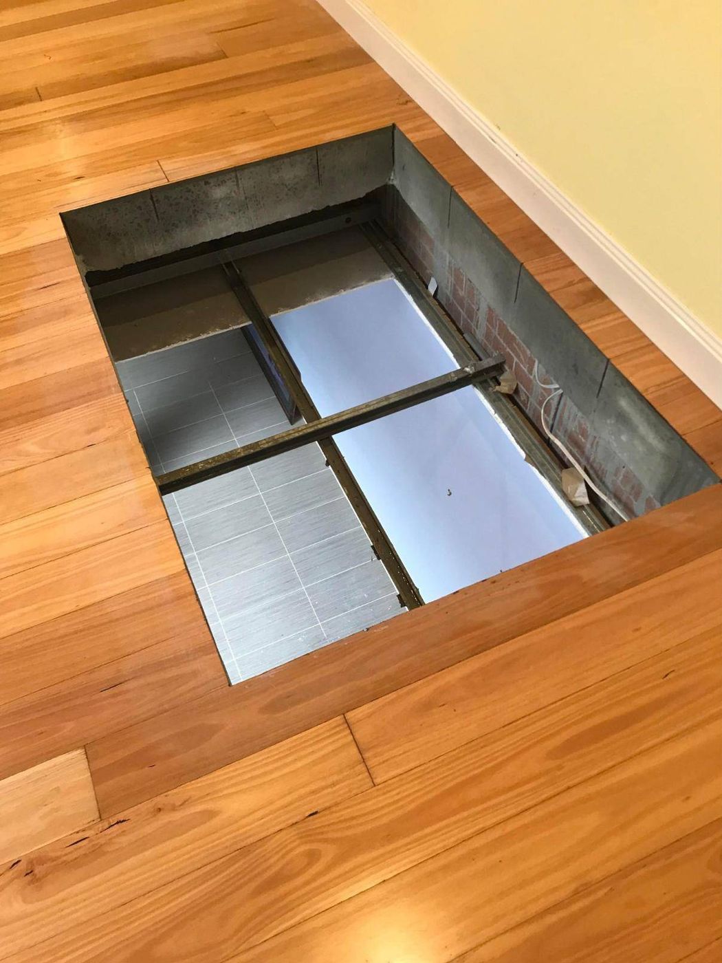 Floor opening cut through to the level below