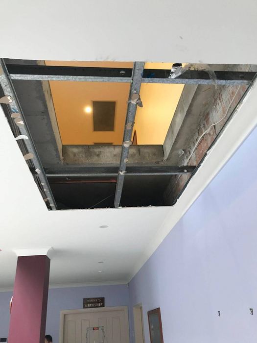 New slab opening viewed from the room below